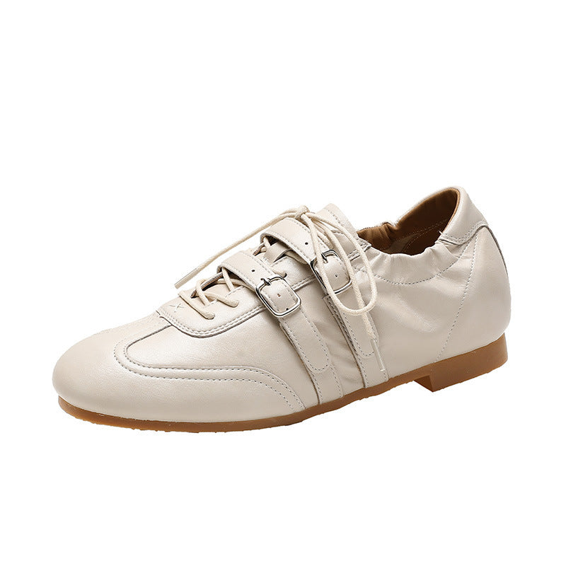 Mom Raised Square Head Double Buckle Lace Up Women's Casual Shoes