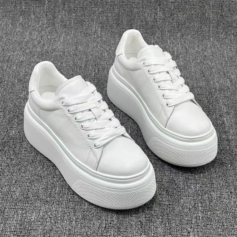 Women's Layer Cowhide Small White Autumn High Heels