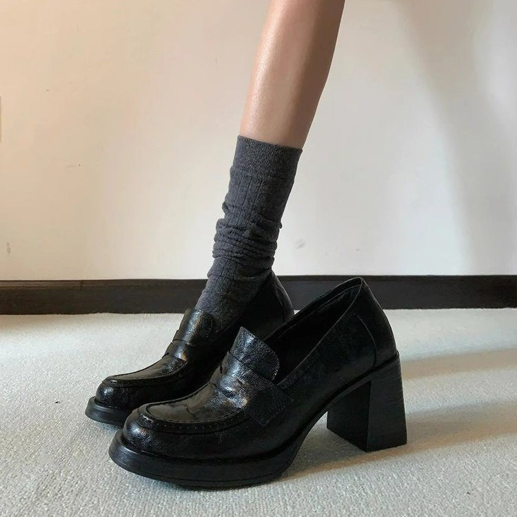 Women's Retro Versatile Small Simple Black Slip-on Women's Fashion Shoes
