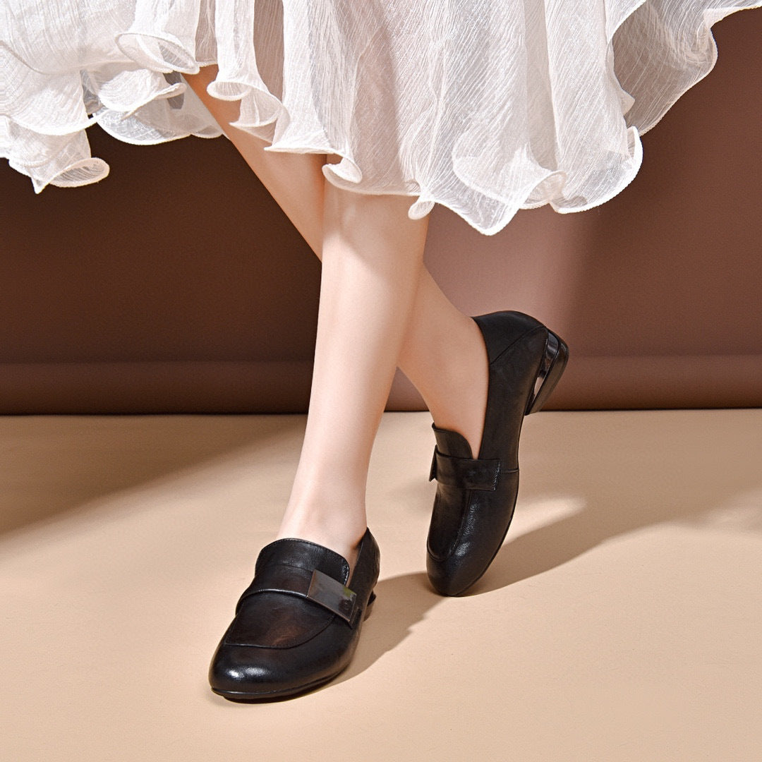 Women's Toe Thin Retro Chunky Soft Bottom Mid Low British Women's Shoes