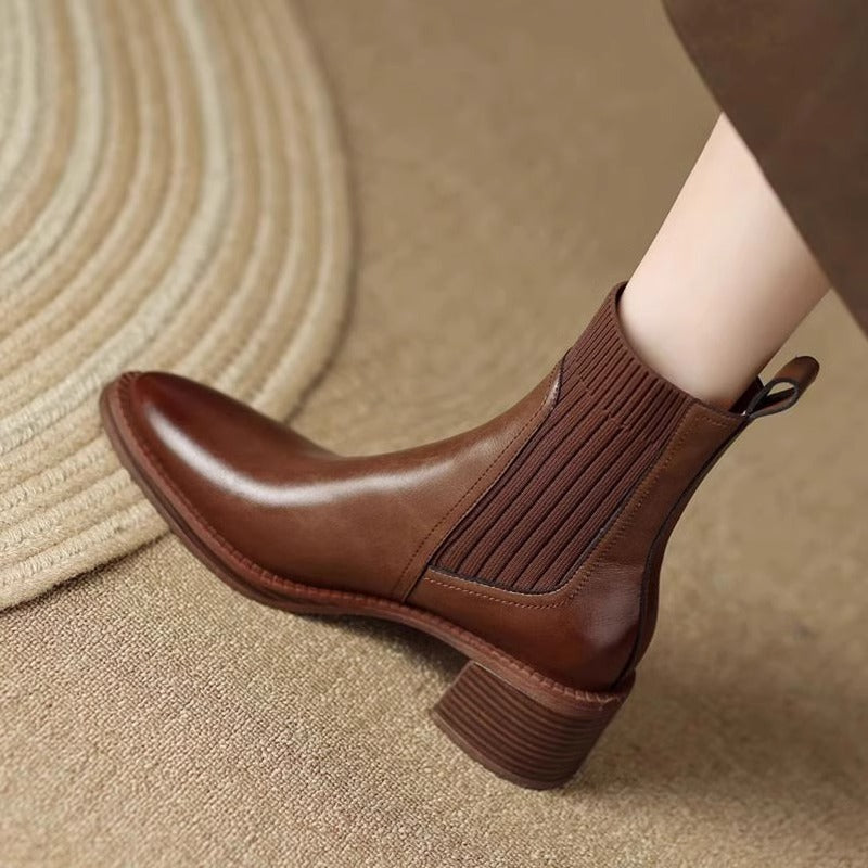 Women's Style Genuine Thin Socks Ankle Thick Mid Stretch Women's Leather Boots