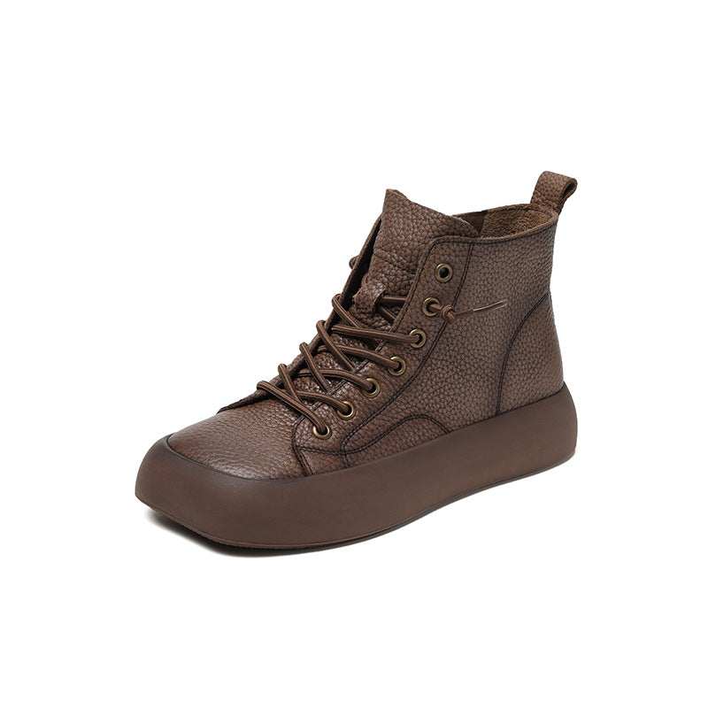 Women's Genuine Lace Up Retro Square Toe Boots