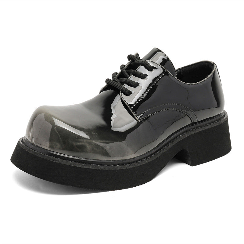 Men's Big Head Derby Advanced Feeling Tong Black Platform Tide Height Men's Casual Leather Shoes
