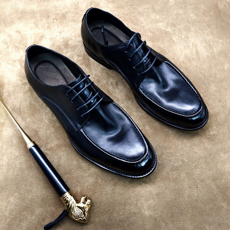 Men's Horse Heavy Washed Lace Up Round Toe Retro British Style Men's Business Leather Shoes