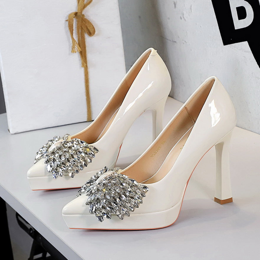 Women's Style Classy Rhinestone Bow Decoration Pointed Toe Low-cut Women's Fashion Shoes