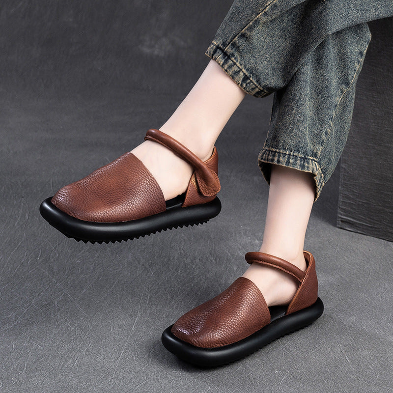 Women's Toe Strap Soft Top Layer Cowhide Magic Sandals
