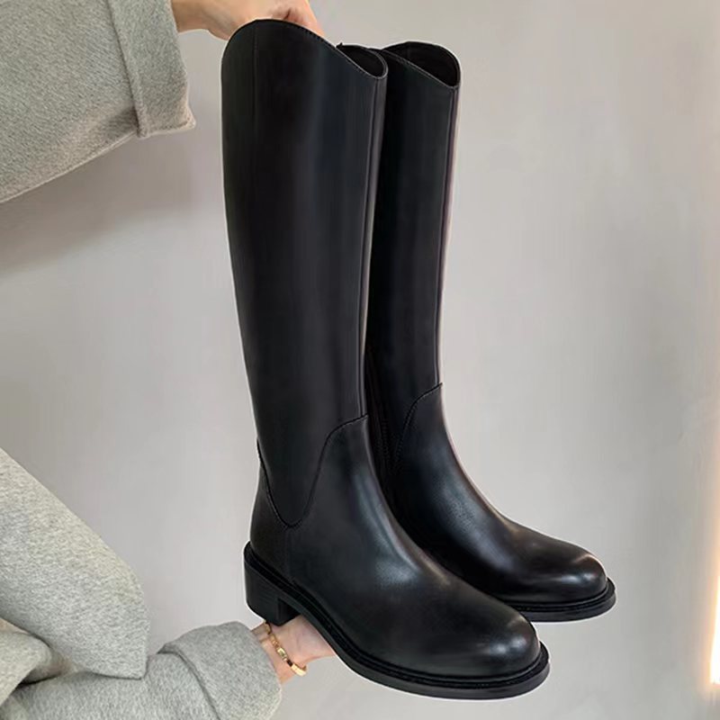 Women's V Cut Thick Bottom Fleece-lined Side Zipper Boots