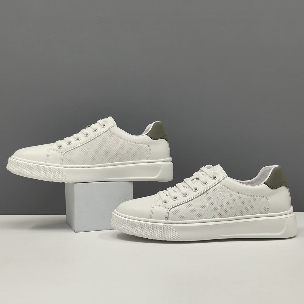 Men's Cowhide Easy Wear Thick Bottom Breathable White Men's Board Shoes