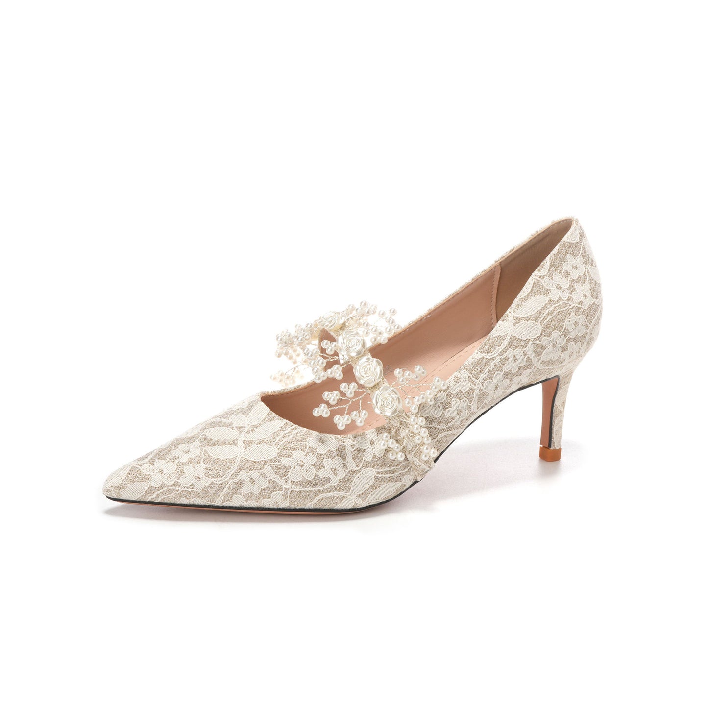 Satin French Lace Wedding Banquet Dress Stiletto High Women's Fashion Shoes