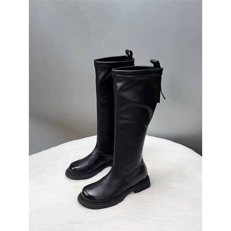 Genuine Below The Knee Long Female Slimming Flat Tall Knight Women's Leather Boots