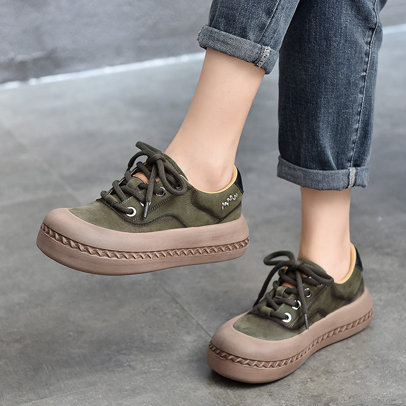 Women's Autumn Platform First Layer Cowhide Retro Casual Shoes