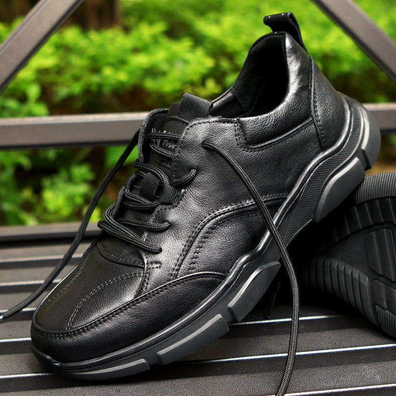 Men's Genuine Breathable Full Grain Cowhide Winter Fleece-lined Leather Shoes