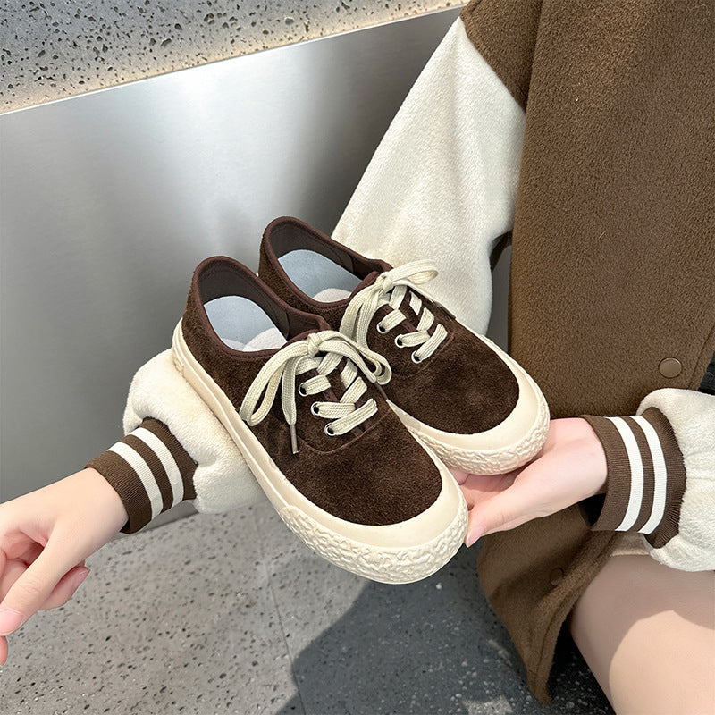 Women's Rubber Sole Retro Solid Color British Style Women's Casual Shoes