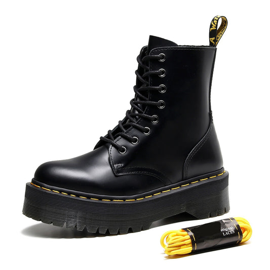 Women's Martin Side Zipper Platform Height Increasing Cowhide Good Women's Leather Boots