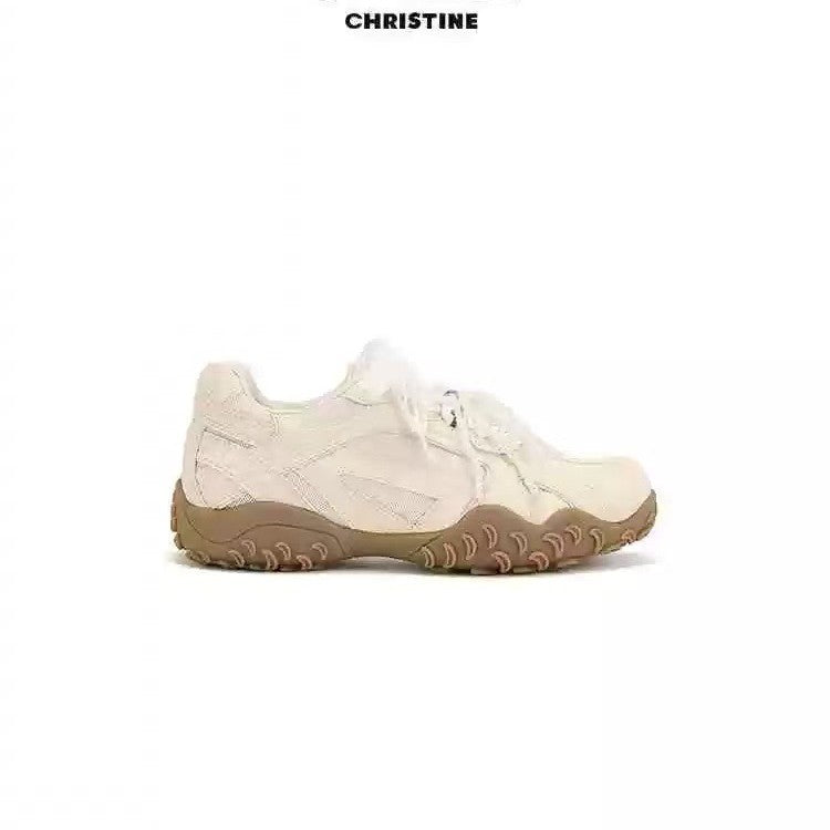 Women's Crescent Bottom Pearl Mandarin Duck With Platform German Training White Casual Shoes