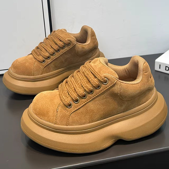 Women's & Men's Suede Big Toe Thick Sole Increased Pang Ding Bread Clunky Sneakers