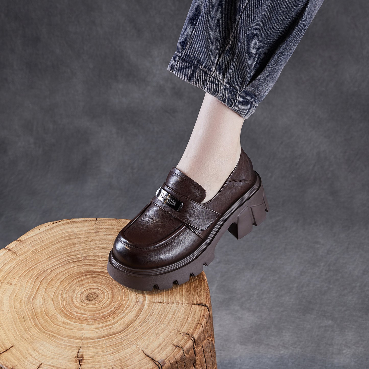 Women's Platform Autumn Light Luxury Cowhide Small Versatile Metal Loafers