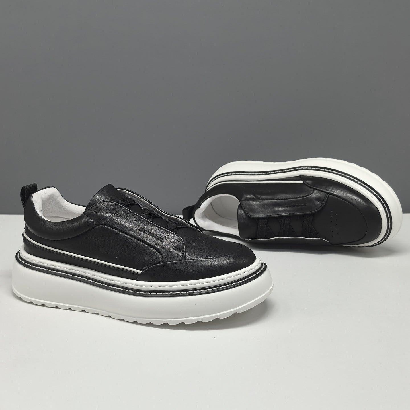 Men's Layer Cowhide Platform Board Fashionable Genuine Men's Shoes