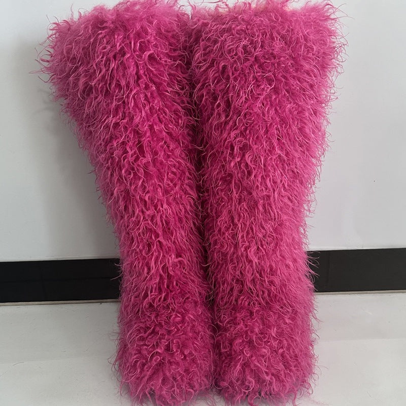 Women's Winter Imitation Fur Tan Sheep Knee-high Women's Snow Boots