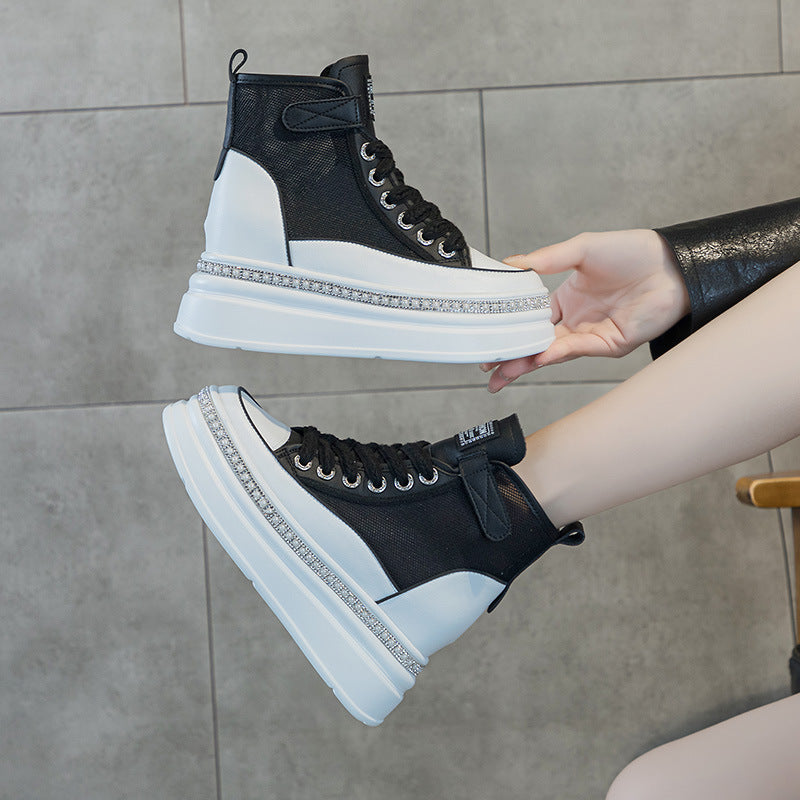 Women's Height Increasing Insole High Top White Women's Casual Shoes