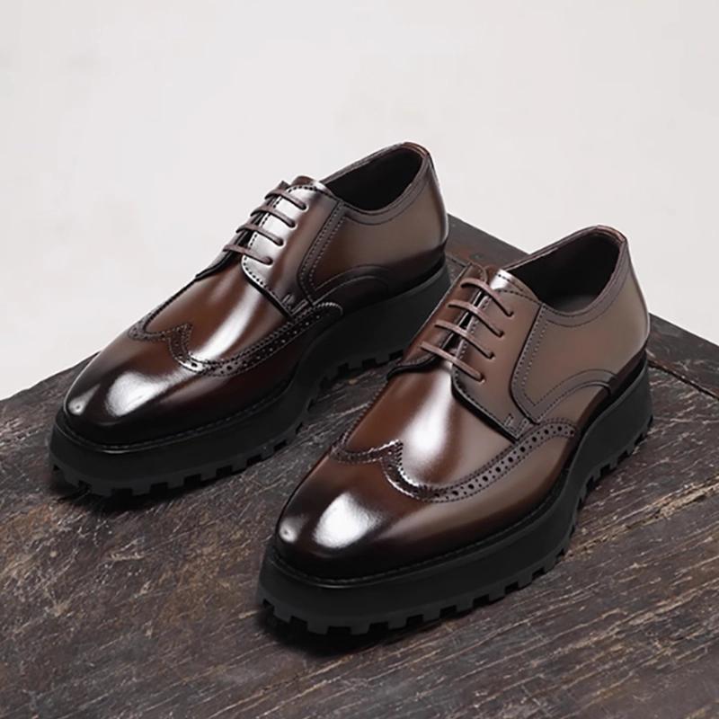 Men's Derby British Style Cowhide Platform Big Head Formal Leather Shoes