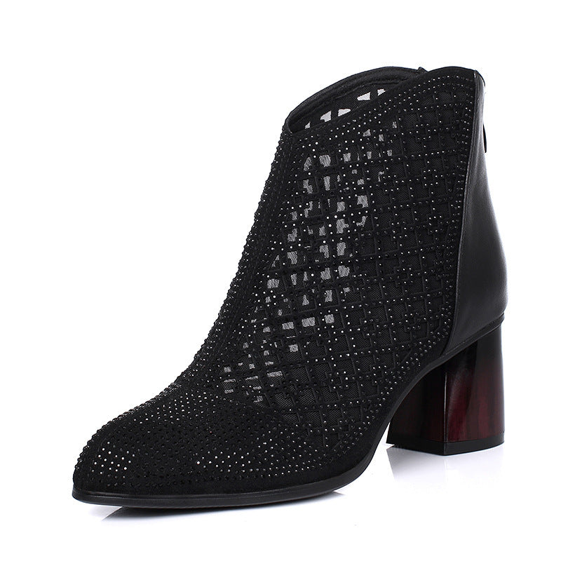 Mesh Hollow Booties High Mid Martin Boots