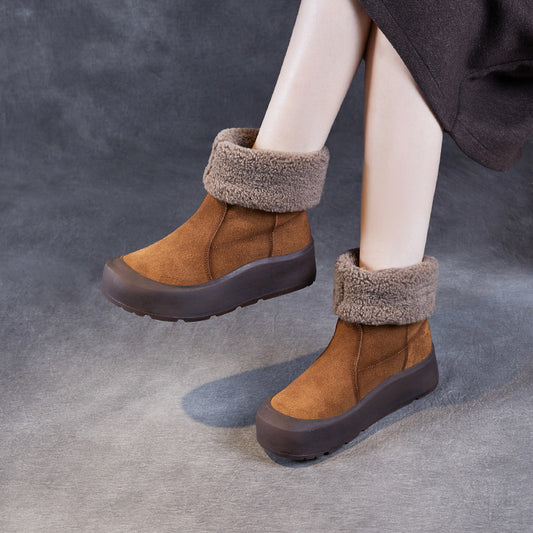 Women's Thick-soled Matte Winter Genuine Two-way Fleece-lined Snow Boots
