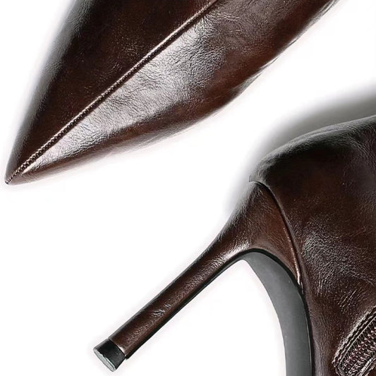 Women's High British Martin Middle Stiletto Pointed Women's Leather Boots