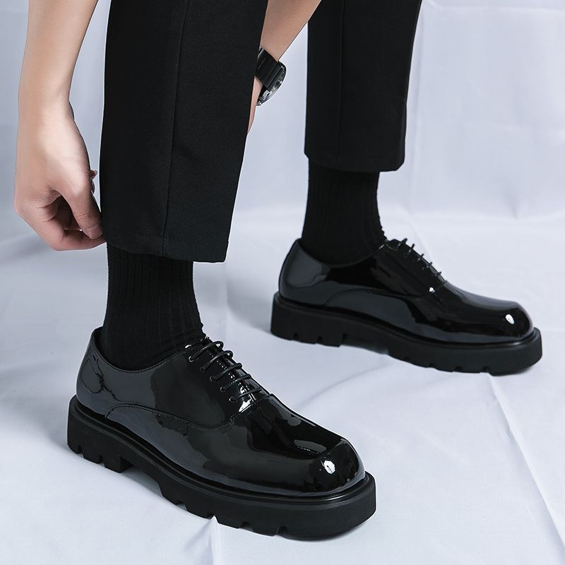 Men's High-grade Platform Korean Niche Design Black Summer Tide Increased Men's Casual Leather Shoes
