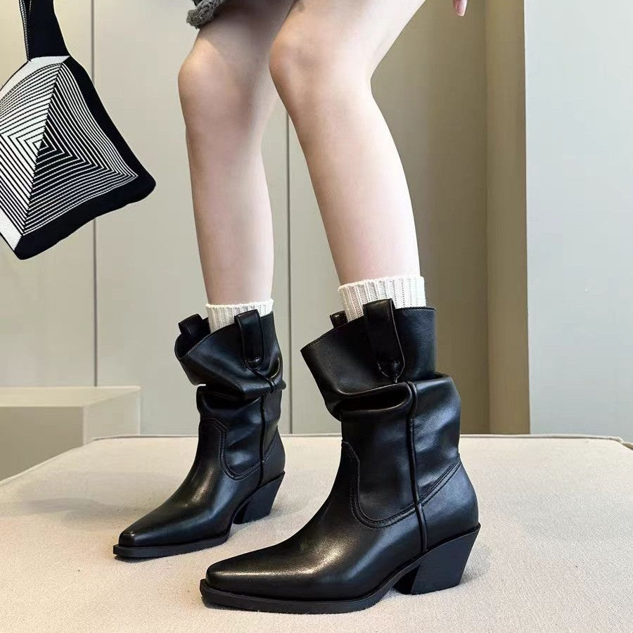 Women's Increasing Insole Slimming Chunky Ankle For Women's Leather Boots
