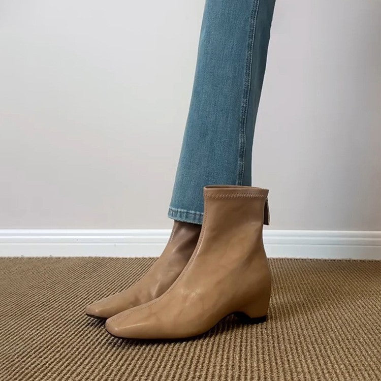 Women's Increasing Insole Stretch Thin Back Zipper British Style Square Boots