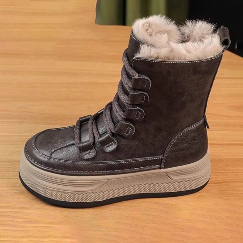Women's Platform Winter Fur Integrated Mid Short Plus Women's Leather Boots