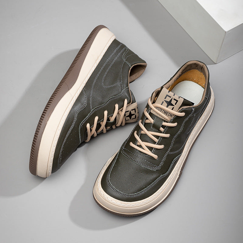 Men's British Style Head Tilt Small Soft Bottom Breathable Autumn Cowhide Men's Board Shoes