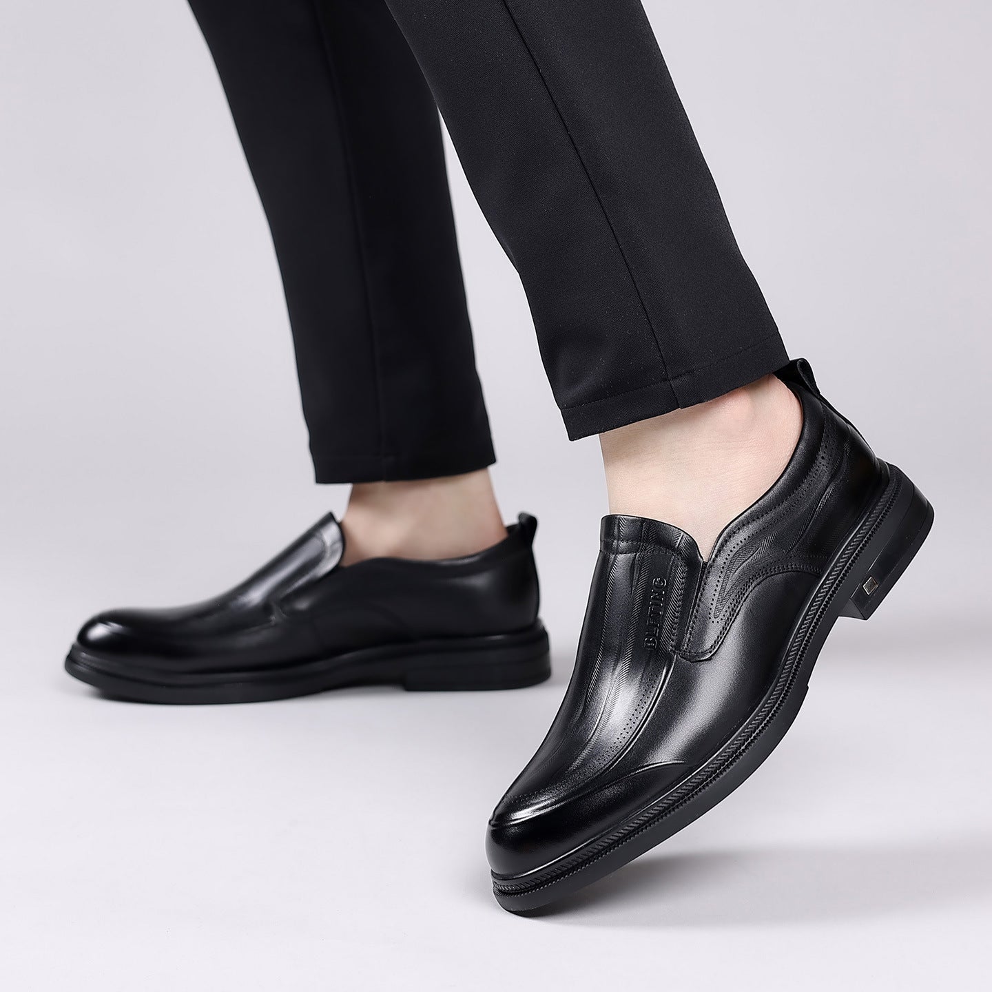 Men's Layer Cowhide Spring High-grade British Slip-on Men's Business Leather Shoes