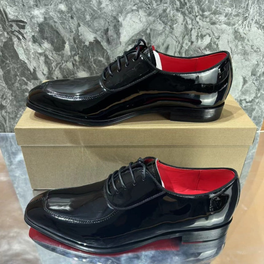 Men's Sole Black Patent Cowhide Formal Wedding Men's Business Leather Shoes