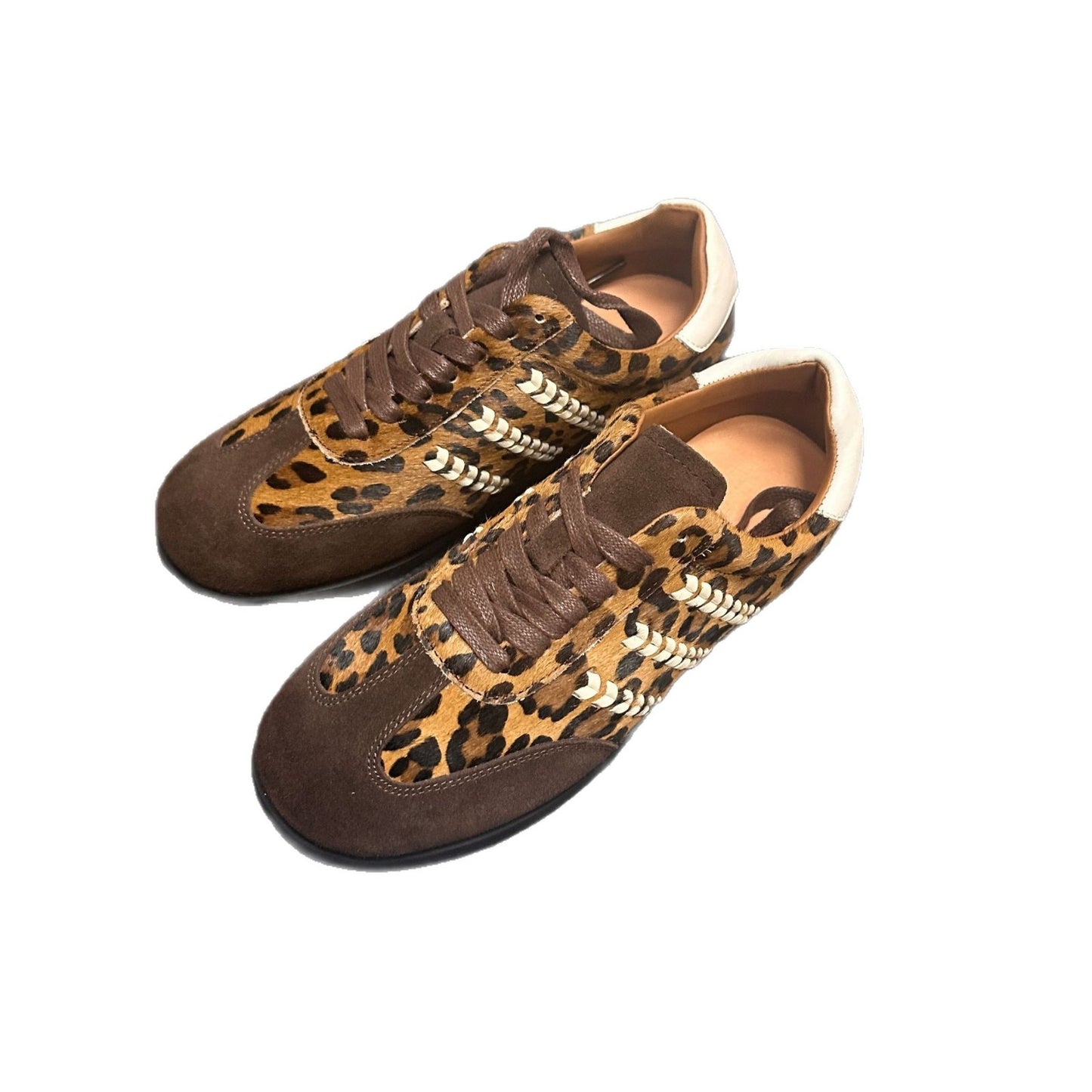 Women's Flat Leopard Print Horse Fur Training Retro British Style Sports Women's Casual Shoes