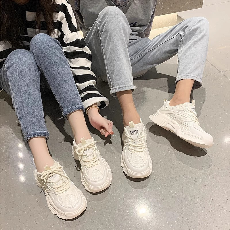 Men's Dad Autumn Breathable Couple White Thick Sneakers