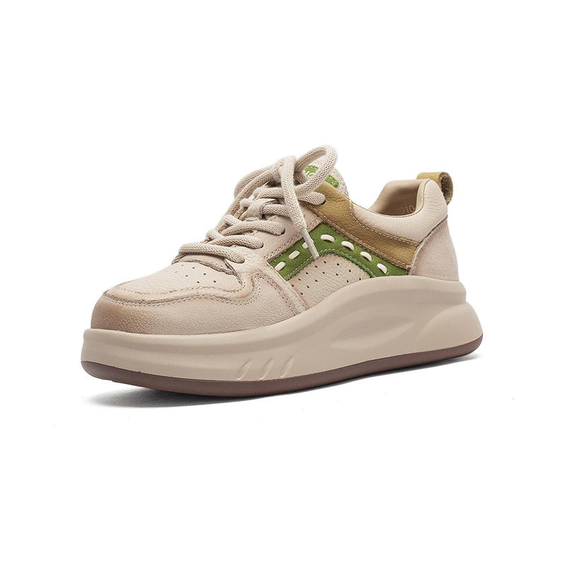 Women's Retro Style Round Head Thick Bottom Lightweight Exercise White Youth Women's Casual Shoes