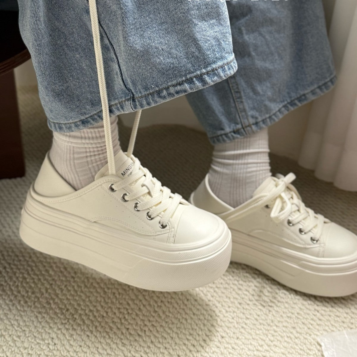 Women's White Spring Korean Style Round Toe Men's Shoes