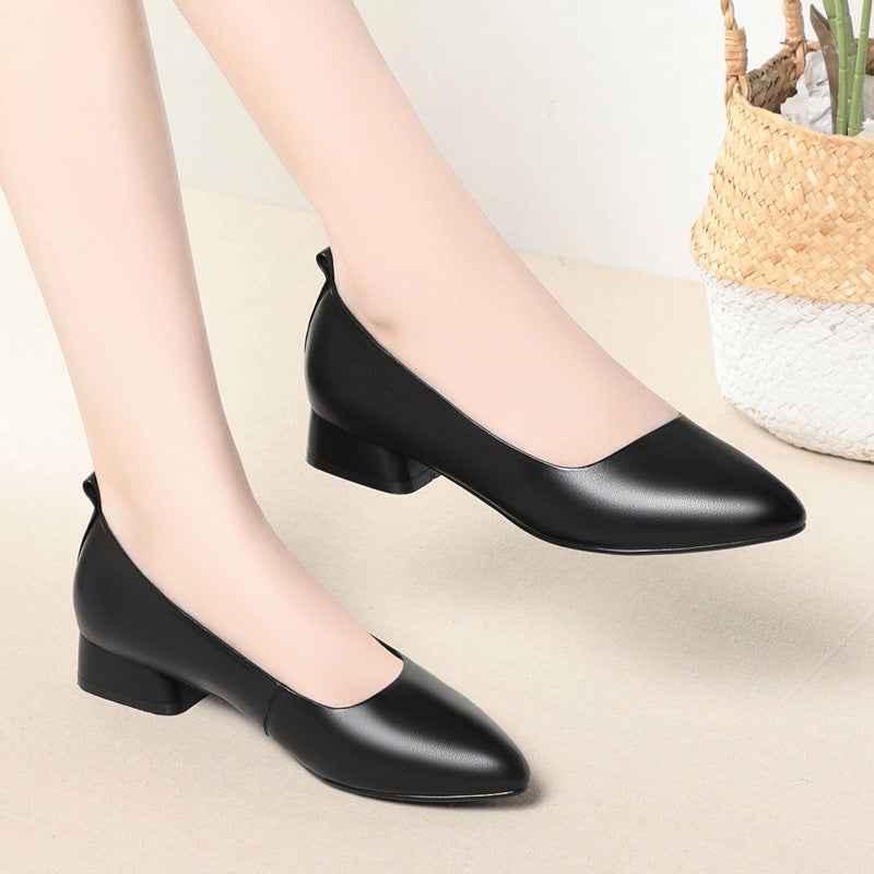 Black Soft Bottom Chunky Pumps Comfortable Women's Fashion Shoes