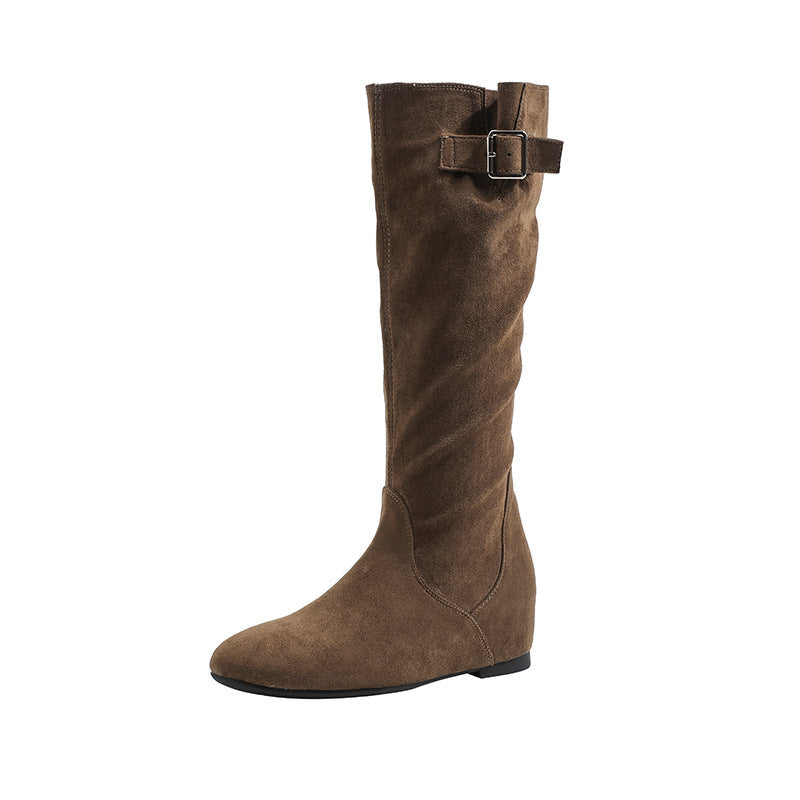 Women's Tall Knight Frosted Retro Western Cowboy Chunky Below The Women's Leather Boots