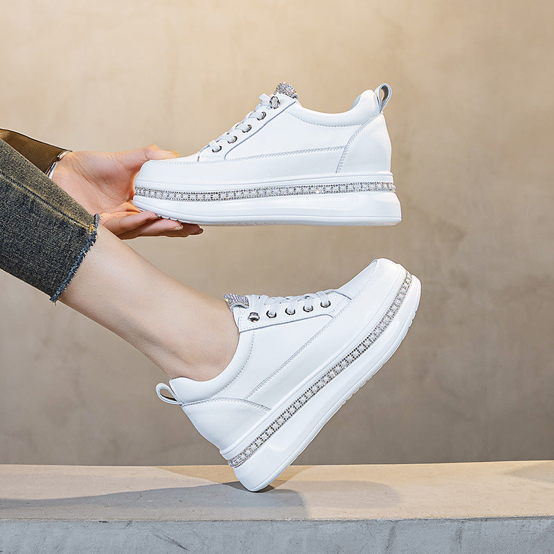 Women's White Small Height Increasing Insole Autumn Casual Shoes