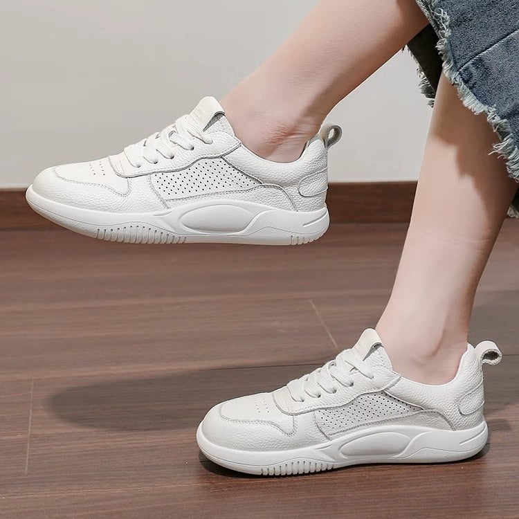 Women's Cowhide Veet White Soft Bottom Sports Leisure Women's Casual Shoes
