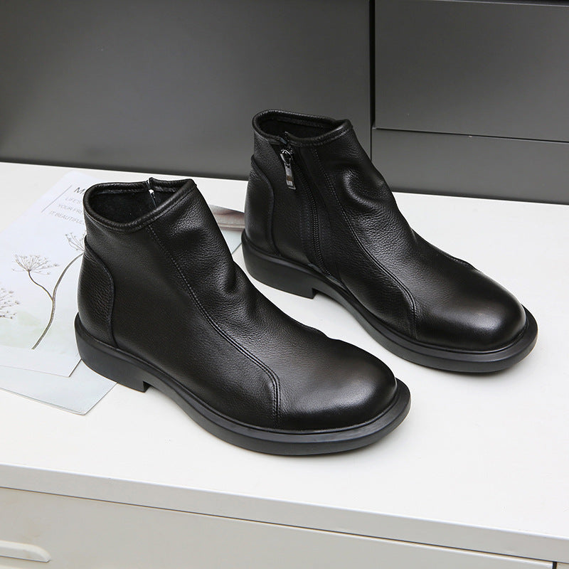 Men's Layer Cowhide Ankle Elegant Handsome Side Boots