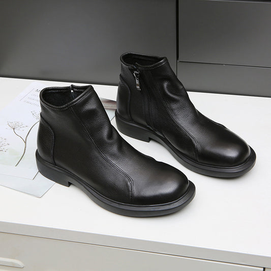 Men's Layer Cowhide Ankle Elegant Handsome Side Boots
