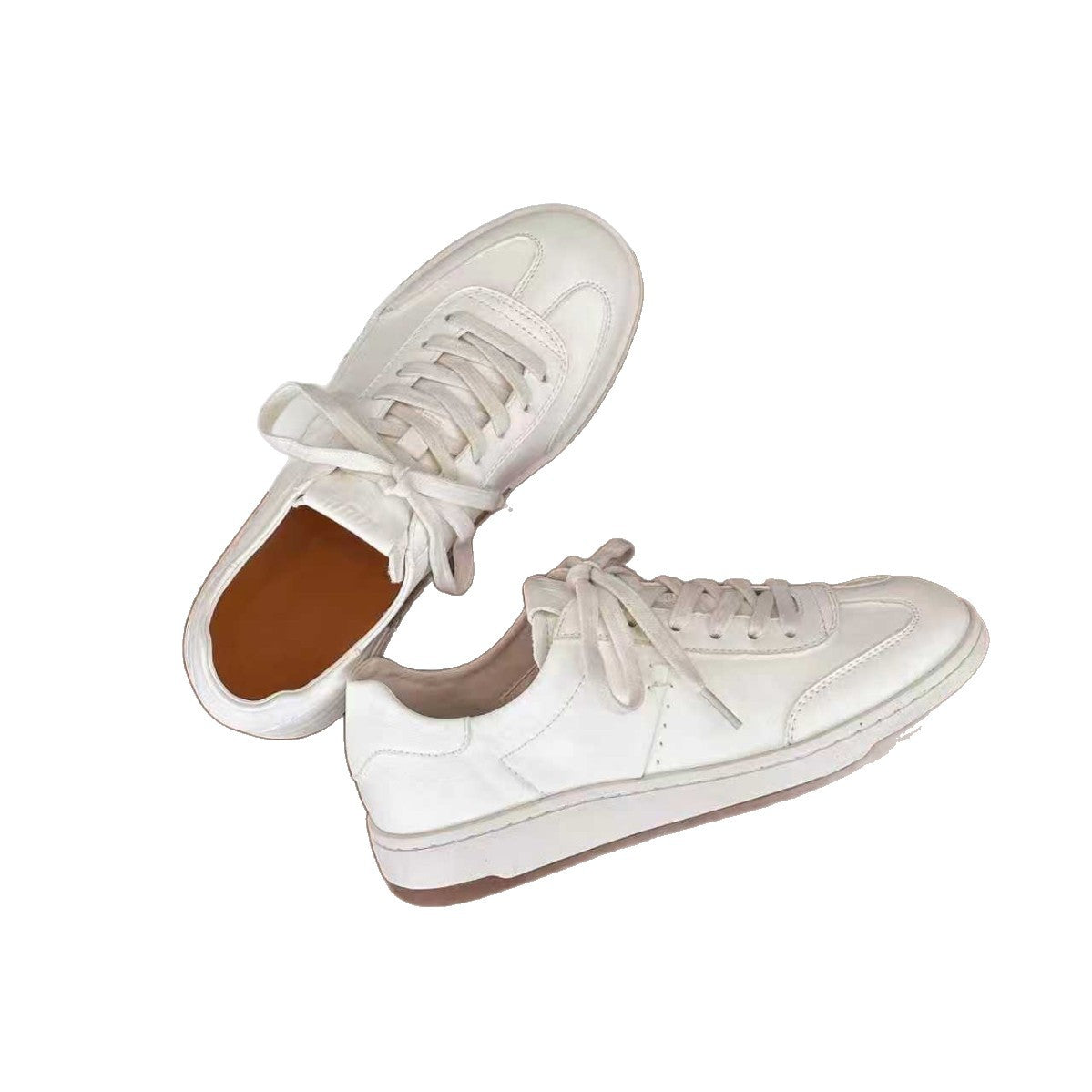 Women's Retro Soft Glutinous White Round Toe Lace Up Sneakers