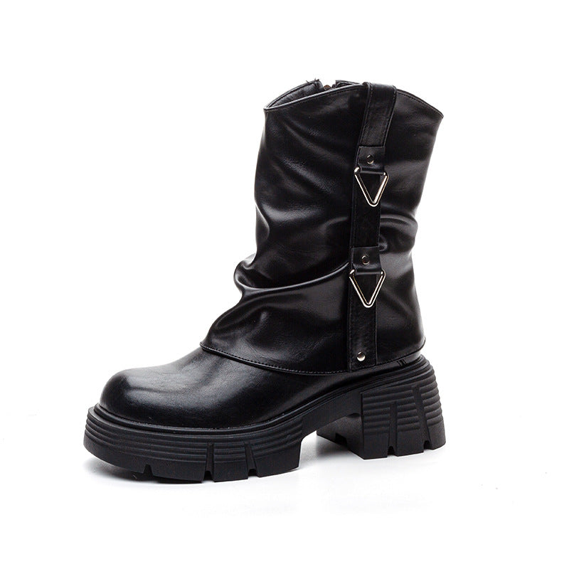 Women's Pants Martin Autumn Fashion Thick Bottom Solid Color Trendy Women's Leather Boots