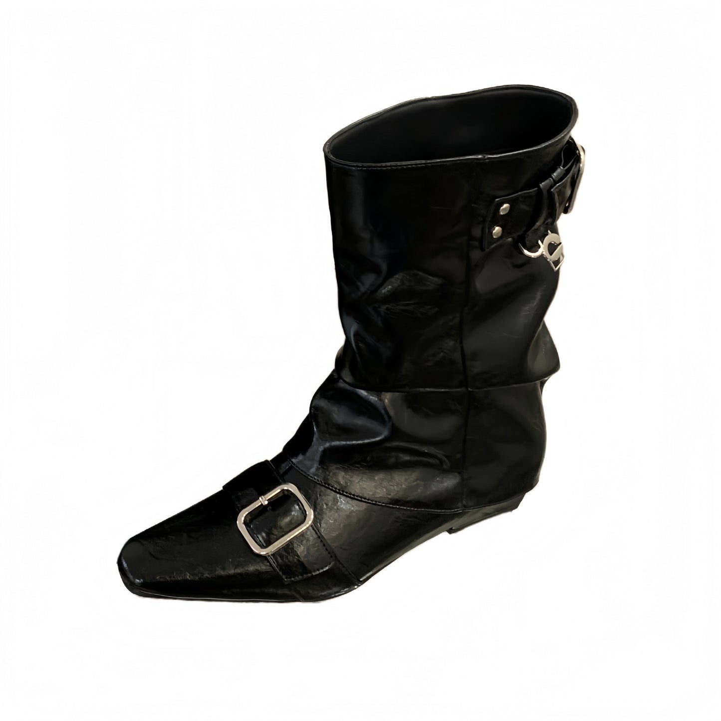 Women's Brown Belt Buckle Booties Western Pile Style Women's Leather Boots