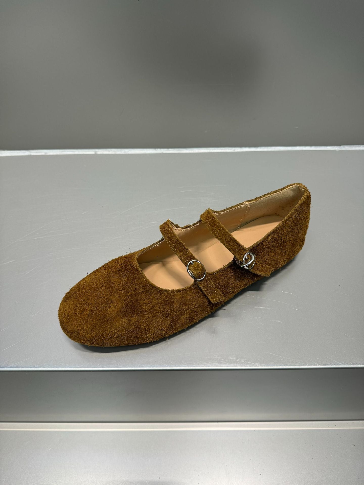 Cow Suede Flat Bottom Ballet Shallow Mouth Design Word Buckle Women's Fashion Shoes