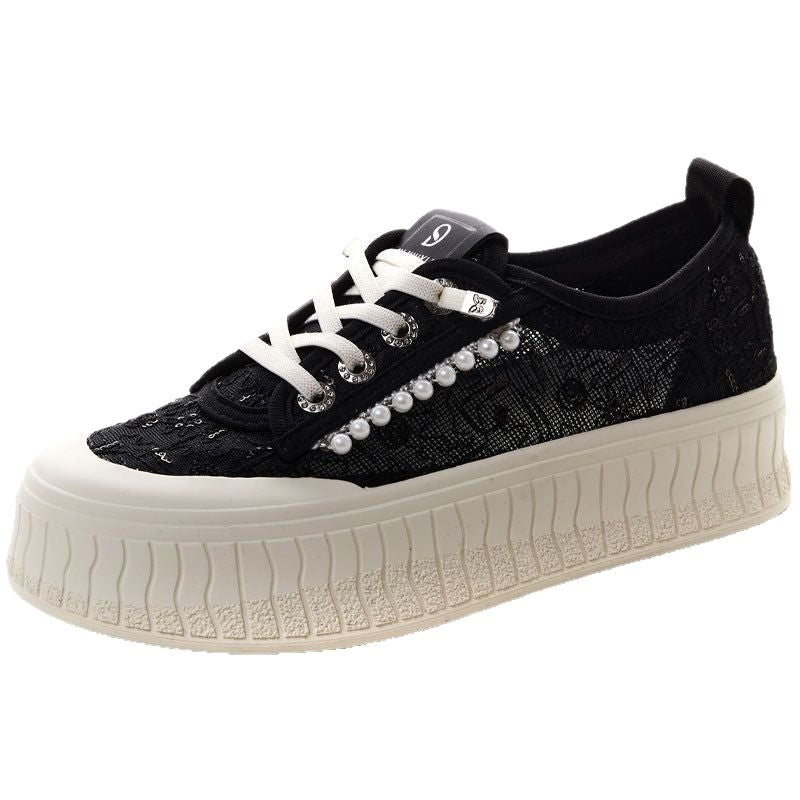 Women's Genuine Platform Pearl Biscuit White Fashionable Soft Women's Casual Shoes